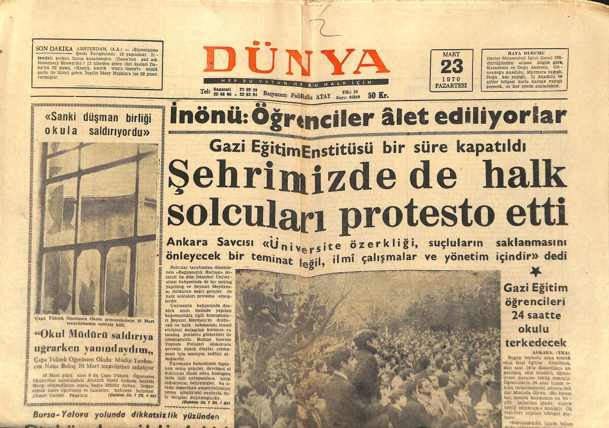 Dünya Gazetesi 23 Mart 1970 - Gerçek James Bond Yaşıyor Mu - Twiggy Modelliği Bırakıyor GZ147931 - 1