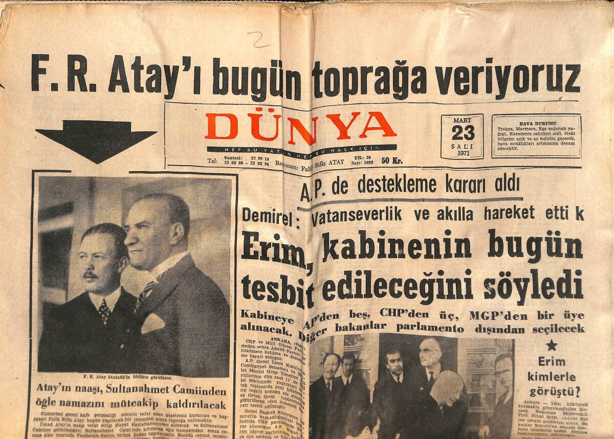 Dünya Gazetesi 23 Mart 1971 - Nejat Uygur Perişan Rıfkı Rolünde - Ecevit Hakkında Soruşturma GZ151090 - 1