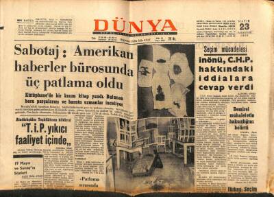 Dünya Gazetesi - 23 Mayıs 1966 - Sabotaj Amerikan Haber Bürosunda 3 Patlama Oldu GZ111027 - 1