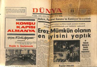 Dünya Gazetesi 23 Mayıs 1970 - Erez Mümkün Olanın En İyisini Yaptık GZ66197 - 2