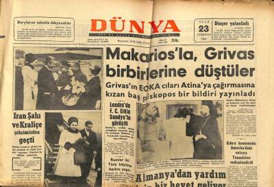 Dünya Gazetesi 23 Ocak 1964 Makariosla Grivas Birbirlerine Girdiler GZ68203 - 1