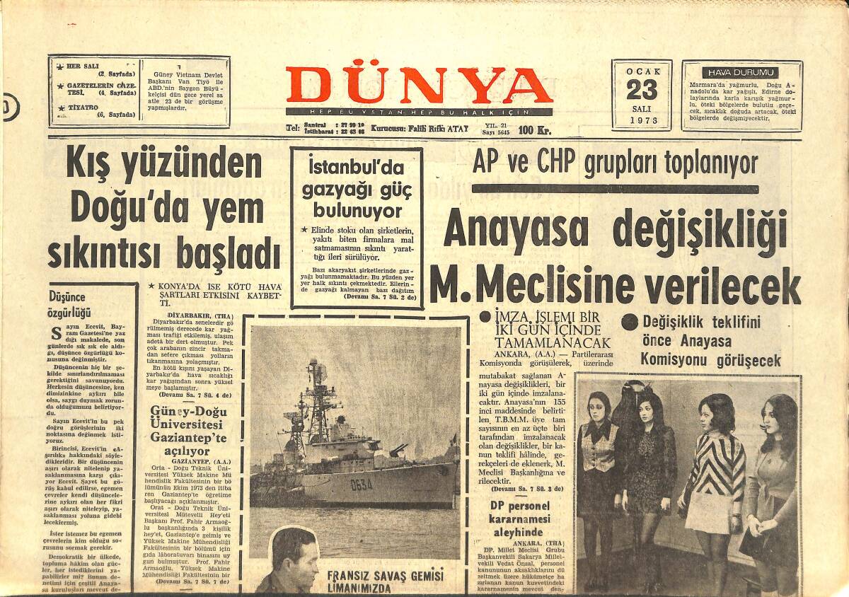 Dünya Gazetesi 23 Ocak 1973 - Kadın Deniz Pilotları - Errol Flynn Hala Kadınları Etkiliyor - 8 Dakikada Cinsel Ameliyat GZ142788 - 1