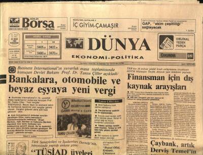 Dünya Gazetesi 23 Ocak 1992 - Bankalara Otomobile Ve Beyaz Eşyaya Yeni Vergi GZ97375 - 1