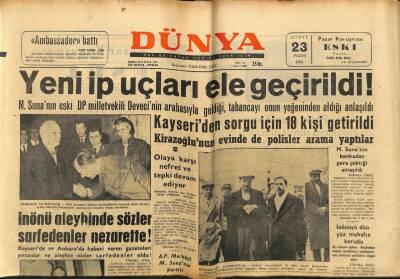 Dünya Gazetesi 23 Şubat 1964 - İnönü Aleyhine Sözler Sarf edenler Nezarette GZ68190 - 2