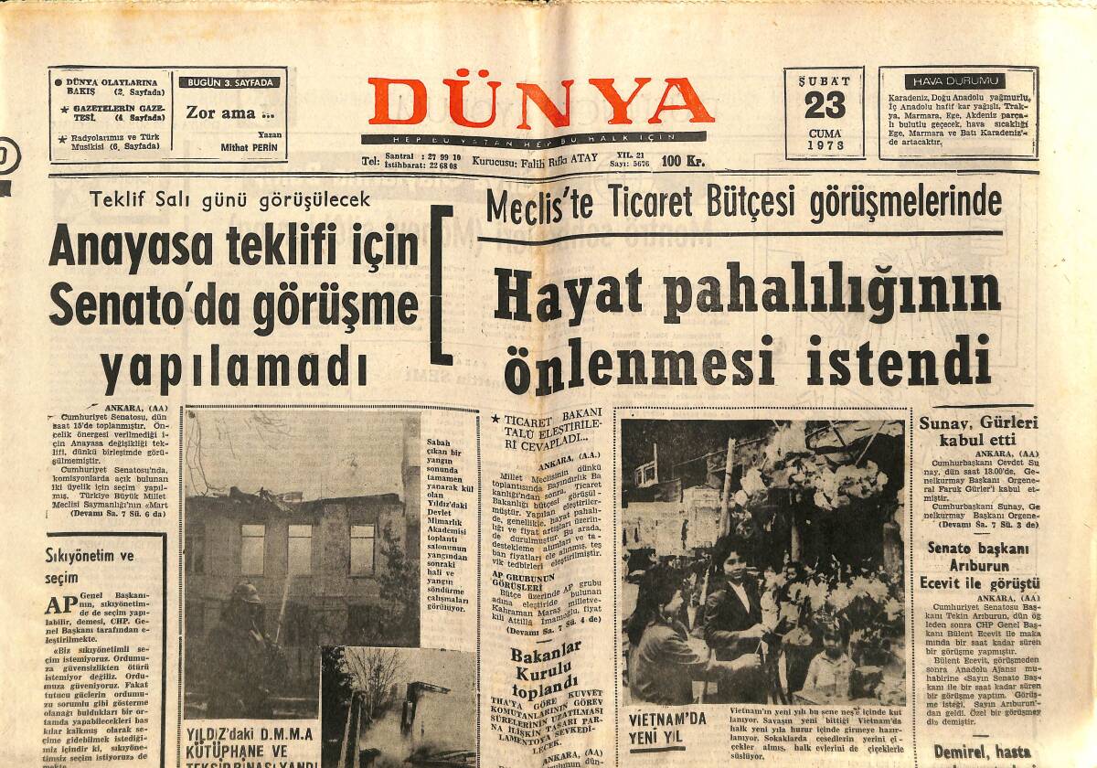 Dünya Gazetesi 23 Şubat 1973 - Atina'da Binlerce Öğrenci Polisle Çatıştı - Hayat Pahalılığının Önlenmesi İstendi GZ148279 - 1