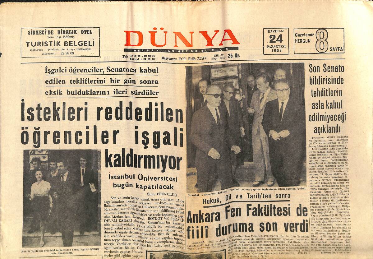 Dünya Gazetesi 24 Haziran 1968 - Hububat Üretiminde Bu Yıl Rekor Kırıldı - Tarımda Karasapana Dönüş Mü Başlıyor ? GZ148065 - 1