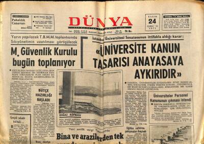 Dünya Gazetesi 24 Kasım 1971 - M. Güvenlik Kurulu Bugün Toplanıyor GZ80616 - 1