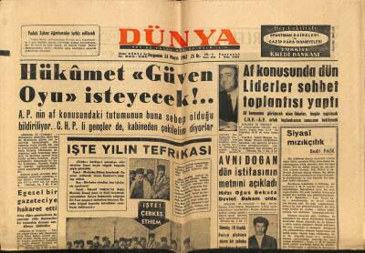 Dünya Gazetesi 24 Mayıs 1962 - Avni Doğan Dün İstifasının Metnini Açıkladı GZ68031 - 1
