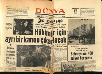 Dünya Gazetesi 24 Mayıs 1970 - Hakimler İçin Ayrı Kanun Çıkarılacak GZ66191 - 1