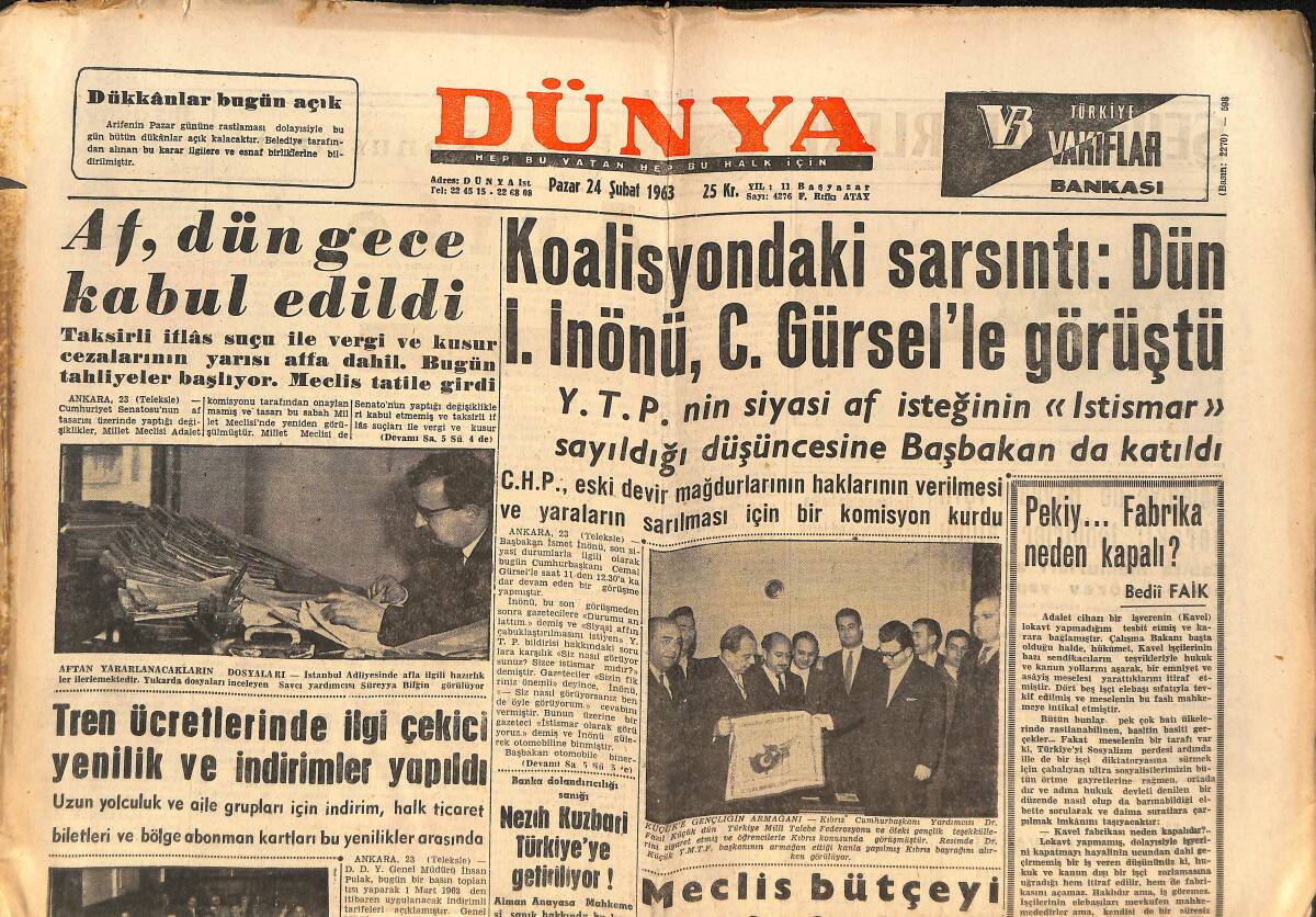 Dünya Gazetesi 24 Şubat 1963 - Türkeş , 27 Mayıs Ve Ülkü Birliğine Bağlı İmiş GZ150512 - 1