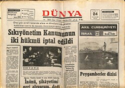 Dünya Gazetesi 24 Şubat 1972 - Sıkı Yönetim Kanununun İki Hükmü İptal Edildi GZ68060 - 2