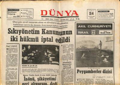 Dünya Gazetesi 24 Şubat 1972 - Sıkı Yönetim Kanununun İki Hükmü İptal Edildi GZ68060 - 2