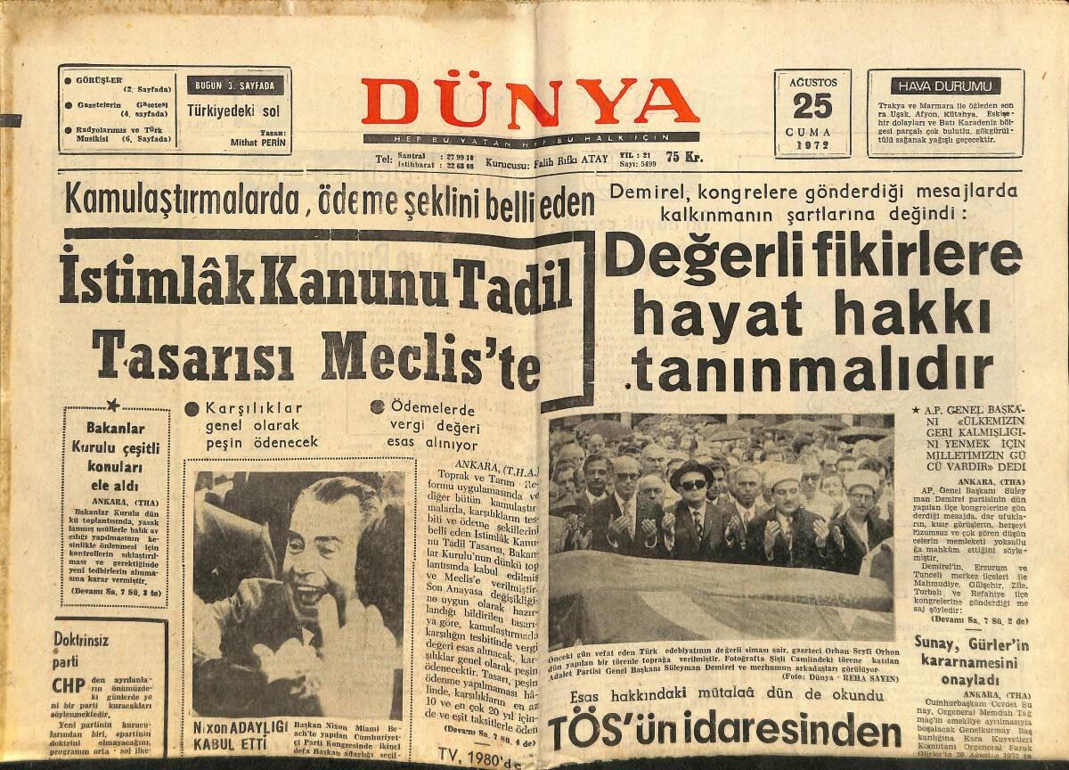 Dünya Gazetesi 25 Ağustos 1972 - Serap Mutlu Evleniyor - TRT'de Türk Musikisi Dalında Yeni Tayinler - Jacqueline'e Rahat Yüzü Yok Mu GZ148178 - 1