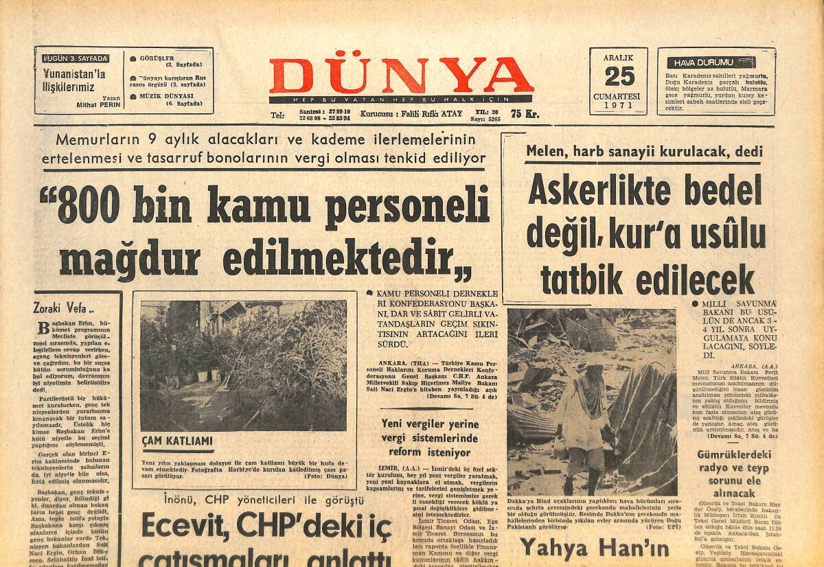 Dünya Gazetesi 25 Aralık 1971 - Basın Suçlarında Hapis Cezası Yerine Tazminat Getiriliyor - Bonn'dan Gelen Hediye GZ143681 - 1