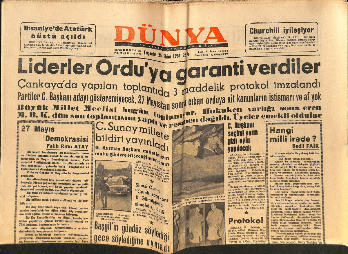 Dünya Gazetesi 25 Ekim 1961 - Metin Oktay Dün Gece Geldi Ve Kampa Girdi - Farah Diba Paris'te 23 Yaşına Bastı GZ152378 - 1