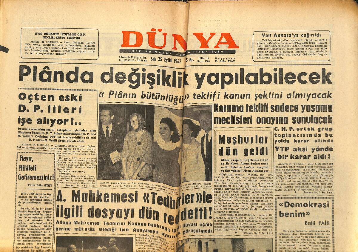 Dünya Gazetesi 25 Eylül 1962 - Türk Hukukçular Birliği Kuruldu - Beşiktaş Takımı İzmir'e Gidiyor GZ148213 - 1