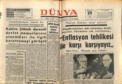 Dünya Gazetesi 25 Haziran 1971 - Maliye Bakanı Enflasyon Tehlikesi İle Karşı Karşıyayız GZ61169 - 2
