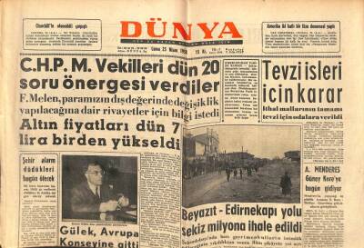 Dünya Gazetesi - 25 Nisan 1958 - Altın Fiyatları 7 Lira Birden Yükseldi GZ111039 - 1