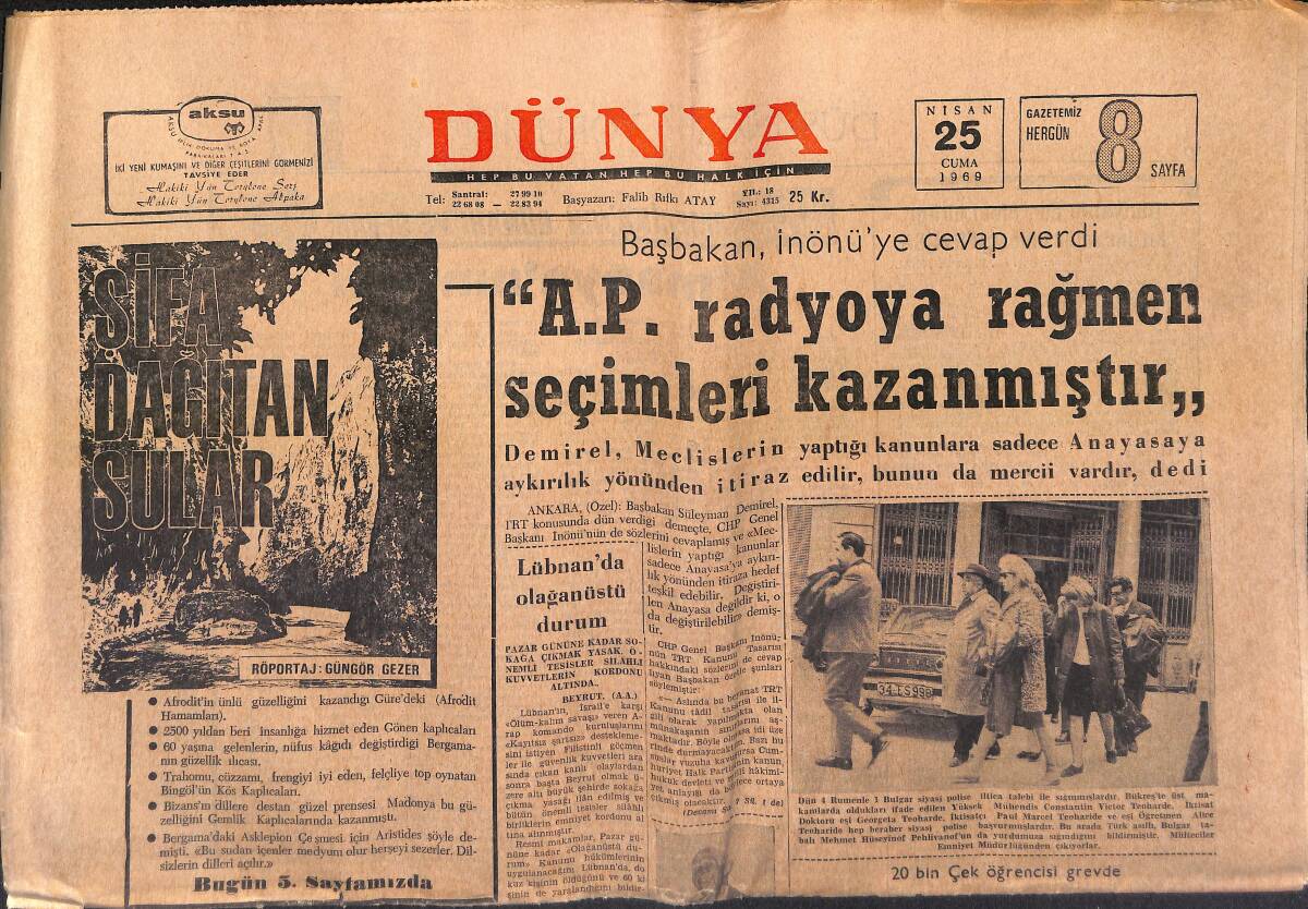 Dünya Gazetesi 25 Nisan 1969 - Hacettepe'de Gene Boykota Başlandı - Osman Kibar Tehdit Edildi GZ149607 - 1