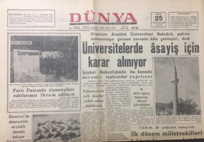 Dünya Gazetesi 25 Nisan 1970 - Üniversitelerde Asayiş İçin Karar Alınıyor - GZ12921 - 1
