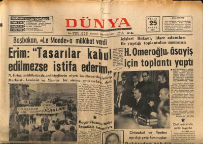 Dünya Gazetesi 25 Nisan 1971 - Koçaş Huzuru Tesise Kesinlikle Kararlıyız GZ88988 - 1