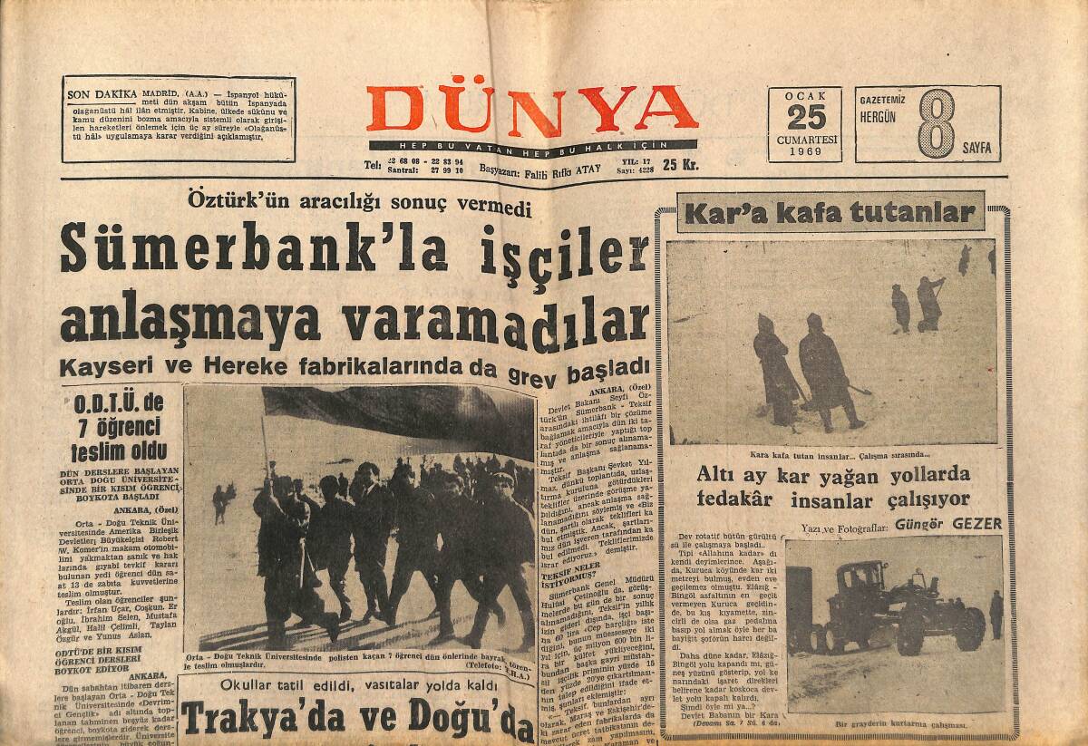 Dünya Gazetesi 25 Ocak 1969 - Ursula İle Belmondo Yine Bir Araya Geldi - Komedinin Yaşlanmayan Ustası: Charles Chaplin GZ152315 - 1