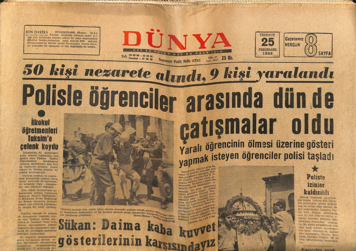Dünya Gazetesi 25 Temmuz 1968 - Gaziantep'te Petrol Bulundu - Altı Güzel Kadın Çirkinleşmeden Öldü: Marilyn Monroe GZ152249 - 1
