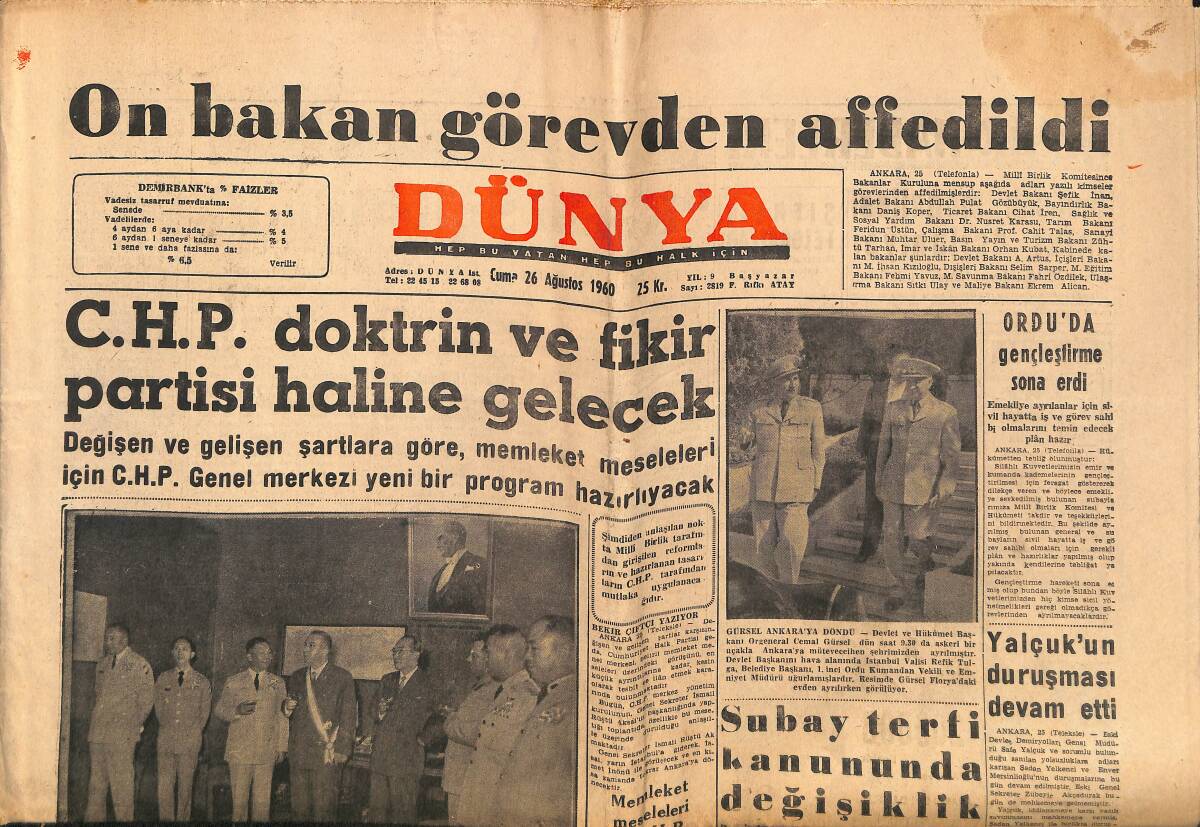 Dünya Gazetesi 26 Ağustos 1960 - Yassıada'ya Yaklaşan Motörler İçin Tebliğ - 1960 Olimpiyat Oyunları Merasimle Başladı GZ150887 - 1