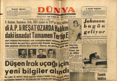 Dünya Gazetesi 26 Ağustos 1962 - Düşen Irak Uçağı İçin Yeni Bilgiler Alındı GZ68236 - 1