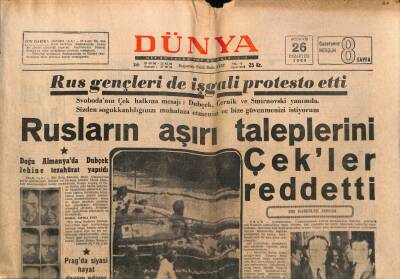 Dünya Gazetesi 26 Ağustos 1968 - Çekoslovakyaya Yapılan Baskının Sebepleri GZ76090 - 1