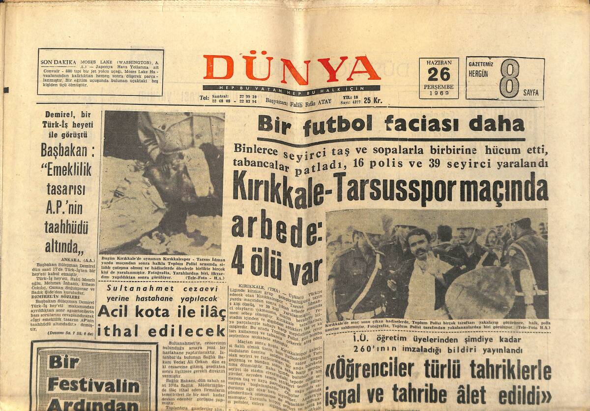 Dünya Gazetesi 26 Haziran 1969 - Cüneyt Arkın Evrensel Oluyor - İlk Yerli Süperman Çevrildi - Fikret Hakan Dünya Sinemasına Çıkıyor GZ151006 - 1