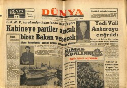 Dünya Gazetesi 26 Nisan 1963 - Kabineye Partiler Ancak Birer Bakan Verecek GZ68243 - 1
