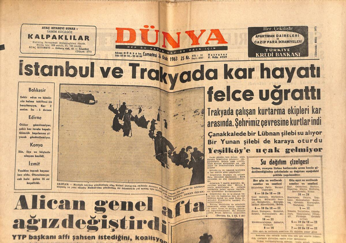 Dünya Gazetesi 26 Ocak 1963 - Alican Genel Afta Ağız Değiştirdi - Hastanelerde Ameliyat Yapılamıyor GZ152533 - 1