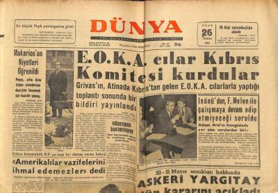 Dünya Gazetesi 26 Ocak 1964 - EOKAcılar Kıbrıs Komitesi Kurdular GZ68200 - 2