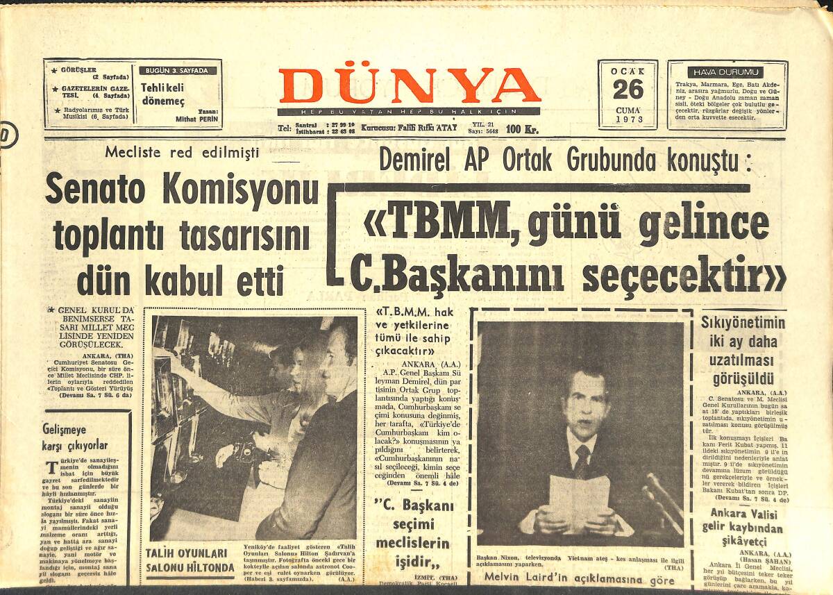 Dünya Gazetesi 26 Ocak 1973 - Vietnam'a Asker Nakli Durduruldu - Perinçek'in İhtilalci Faaliyeti Açıklandı GZ143257 - 1