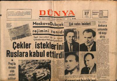 Dünya Gazetesi 27 Ağustos 1968 - Çekler İsteklerini Ruslara Kabul Ettirdi GZ76092 - 1