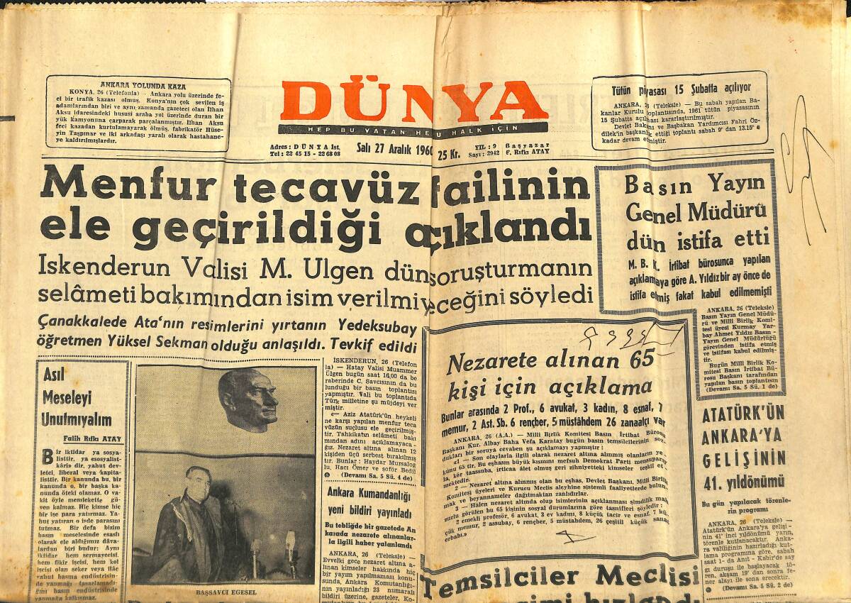 Dünya Gazetesi 27 Aralık 1960 - Maliye Bakanı Yurda Dönüyor - Prof. Narterde Dün Teyid Etti GZ148082 - 1