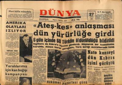 Dünya Gazetesi 27 Aralık 1963 - NATO Konseyi Dün Kıbrıs İşini Görüştü GZ80647 - 1