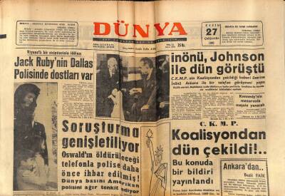 Dünya Gazetesi 27 Kasım 1963 - İnönü , Johnson İle Dün Görüştü GZ80635 - 1