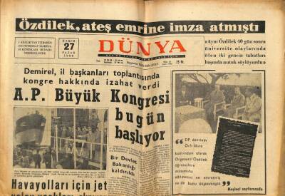 Dünya Gazetesi 27 Kasım 1966 - AP Büyük Kongresi Bugün Başlıyor GZ80600 - 1