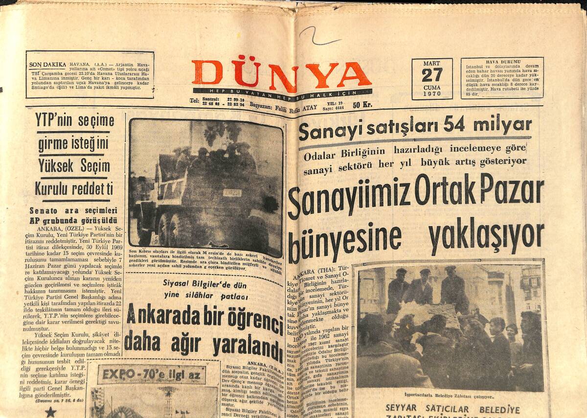 Dünya Gazetesi 27 Mart 1970 - Babasının Kaybından Büyük Üzüntüye Düşen Zeki Müren Sahne Çalışmalarına Bir Süre Ara Verecek GZ150914 - 1