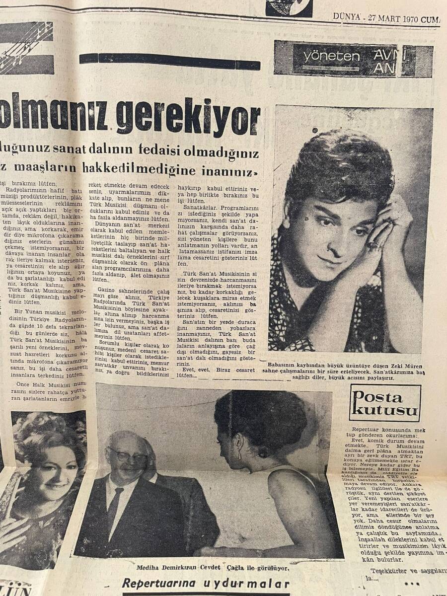 Dünya Gazetesi 27 Mart 1970 - Babasının Kaybından Büyük Üzüntüye Düşen Zeki Müren Sahne Çalışmalarına Bir Süre Ara Verecek GZ150914 - 2