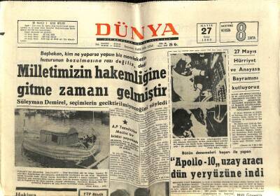 Dünya Gazetesi 27 Mayıs 1969 - Apollo 10 Yeryüzüne İndi GZ61056 - 2