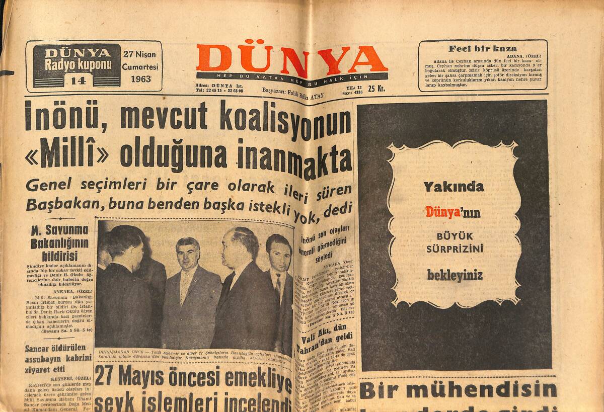 Dünya Gazetesi 27 Nisan 1963 - Kürtler, Irak'tan Eşit Haklarla Birleşik Devlet Olmak İstiyor - Prenses Alexandra Kocasıyla GZ151101 - 1
