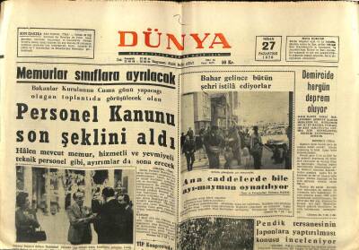Dünya Gazetesi 27 Nisan 1970 - Memurlar Sınıflara Ayrılacak GZ61090 - 2