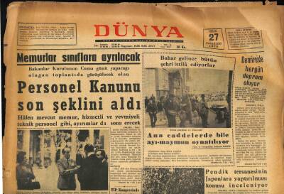 Dünya Gazetesi 27 Nisan 1970 - Personel Kanunu Son Şeklini Aldı GZ86134 - 1