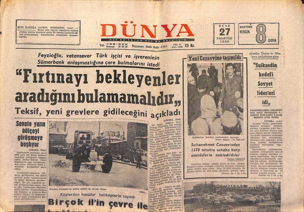 Dünya Gazetesi 27 Ocak 1969 - Gümrüklerdeki Vasıtalar Resmi Dairelere Verilecek GZ149457 - 1