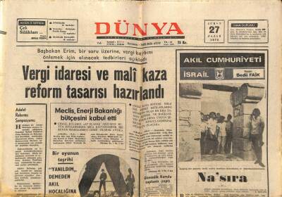 Dünya Gazetesi 27 Şubat 1972 - Vergi İdaresi Ve Mali Kaza Reform Tasarısı Hazırlandı GZ68054 - 1