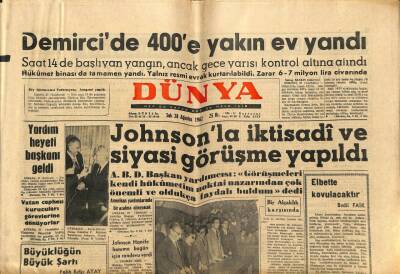 Dünya Gazetesi 28 Ağustos 1962 - Demircide 400e Yakın Ev yandı GZ68235 - 1