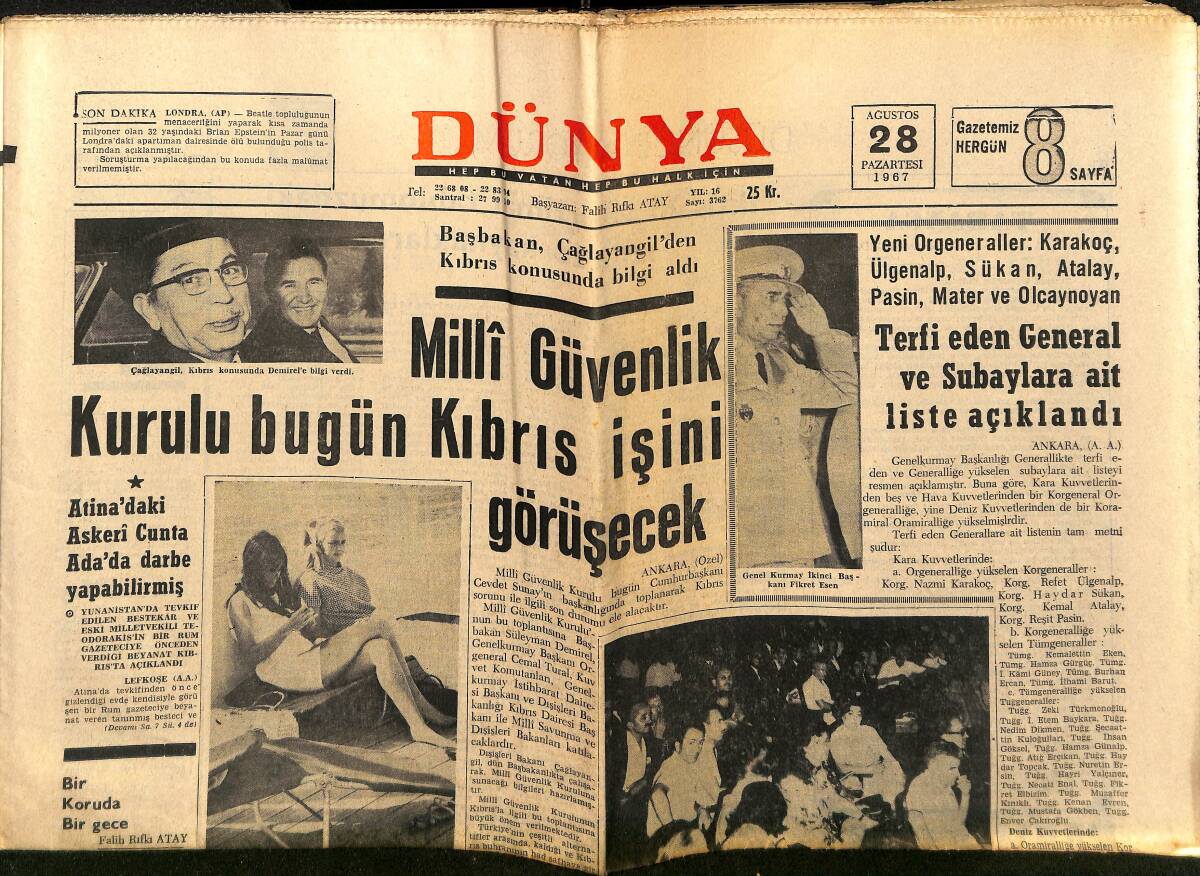 Dünya Gazetesi 28 Ağustos 1967 - Lyndon Johnson'un İç Yüzü - Amerika Ve Fransa'ya Kumaş İhraç Ediliyor GZ152210 - 1